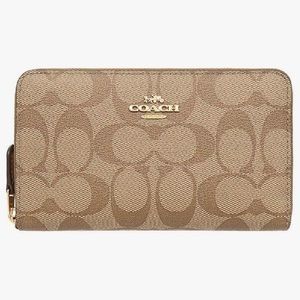 Coach Medium Zip Around Wallet in Signature Canvas Khaki